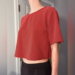BCBG Red Striped Wide Crop Shirt